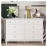 White 10-Drawer Wood Dresser 55.1 W Cabinet