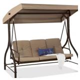 3-Person Metal Patio Swing with Taupe Cushion