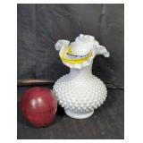 White Hobnail Glass Vase with Ruffled Rim