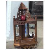 Ornate Wooden Corner Shelf with Mirror