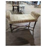 Striped Upholstered Bench with Rolled Arms