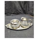 Pewter Sugar and Creamer with Tray