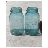 Pair of Vintage Blue Glass Mason Jars