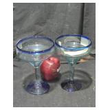 Pair of Blue-Rimmed Margarita Glasses