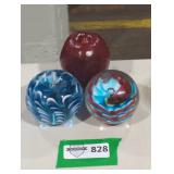 Duo of glass orbe paper weights