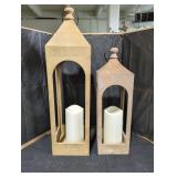 Pair of Rustic Wooden Lanterns with Candles