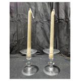Pair of Glass Candle Holders with Candles
