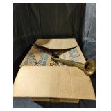 Box of Festive Ornaments and Decorative Horn