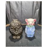 Vintage Glass and Ceramic Piggy Banks - Qty 2