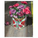 Vintage Floral Decor Tin with Artificial Flowers
