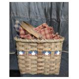 Rustic Woven Basket with Assorted Fabrics