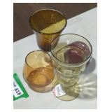 Vintage Amber and Clear Glassware Trio