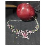 Butterfly and Floral Necklace with Pink Accents