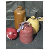 Rustic Pottery Jugs and Decorative Apple