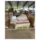 Corner cabinet,storage shelving,unopened boxes;