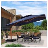 12 ft Wood Cantilever Umbrella Navy Blue