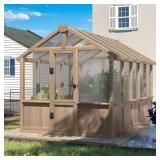 Wood Brown Garden Greenhouse with Poly Panels, on