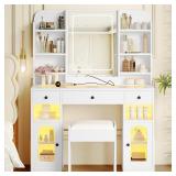 Glass Top Vanity Desk with Lighted Mirror