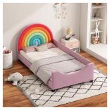 Pink Twin Velvet Daybed with Rainbow