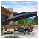 12 ft Wood Cantilever Umbrella Navy Blue