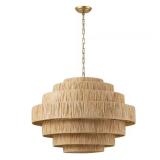 Boho 30.7 in. 5-Light Gold Rattan Chandelier