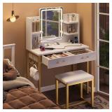 2-Drawer White LED Vanity with Touch Mirror