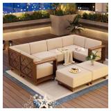 Brown Rattan 8-Seat Patio Set with Cushions