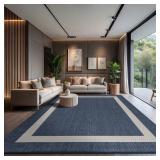 CAMILSON Outdoor Rug 10x14   Blue Border