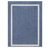 Blue/White Modern Bordered Outdoor Rug 10x14