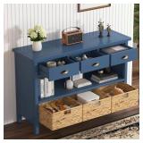 Navy 47in Wood Console Table with Baskets