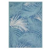 Courtyard Aqua/Navy 4x6 Rug - Palm Leaf