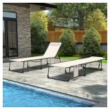 Outdoor Folding Chaise Lounge Chairs, Beige