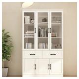 FUFU&GAGA White 3-Shelf Bookcase with Doors + Sto
