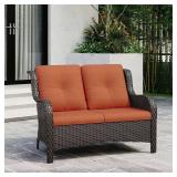 2-Seat Wicker Outdoor Loveseat with Cushions