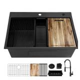 32 in Drop-In Sink with Black Faucet