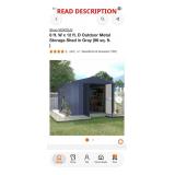 Skid Lot: metal shed, wood door, umbrella table