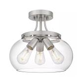 Huxby 13 in. 3-Light Brushed Nickel Semi-Flush