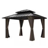 Brown Double Roof Patio Gazebo with Netting