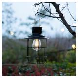 9.75 in. H Black Metal Lantern Solar Powered