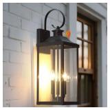 24.3 in. 3-Light Black Motion-Sensing Lantern