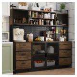 Brown Wood Buffet Sideboard with Mesh Doors