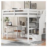 Loft Bed with Desk, Drawers, Cabinet, White