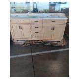 6ft light brown vanity with white top