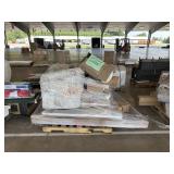 Chair, umbrella, air conditioner, unopened boxes