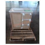32in light brown vanity with white top