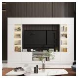White Wood TV Console with Cabinets