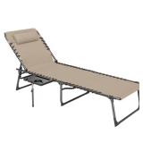 Metal Folding Chaise Lounge Chair with Table