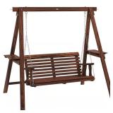(Box 1 of 2) 77.25-in 2-Person Fir Wood Swing wit