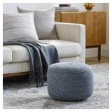 Entwined Blue Modern 18in Pouf, Polyester
