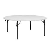 6 ft White & Grey Round Table, Seats 8